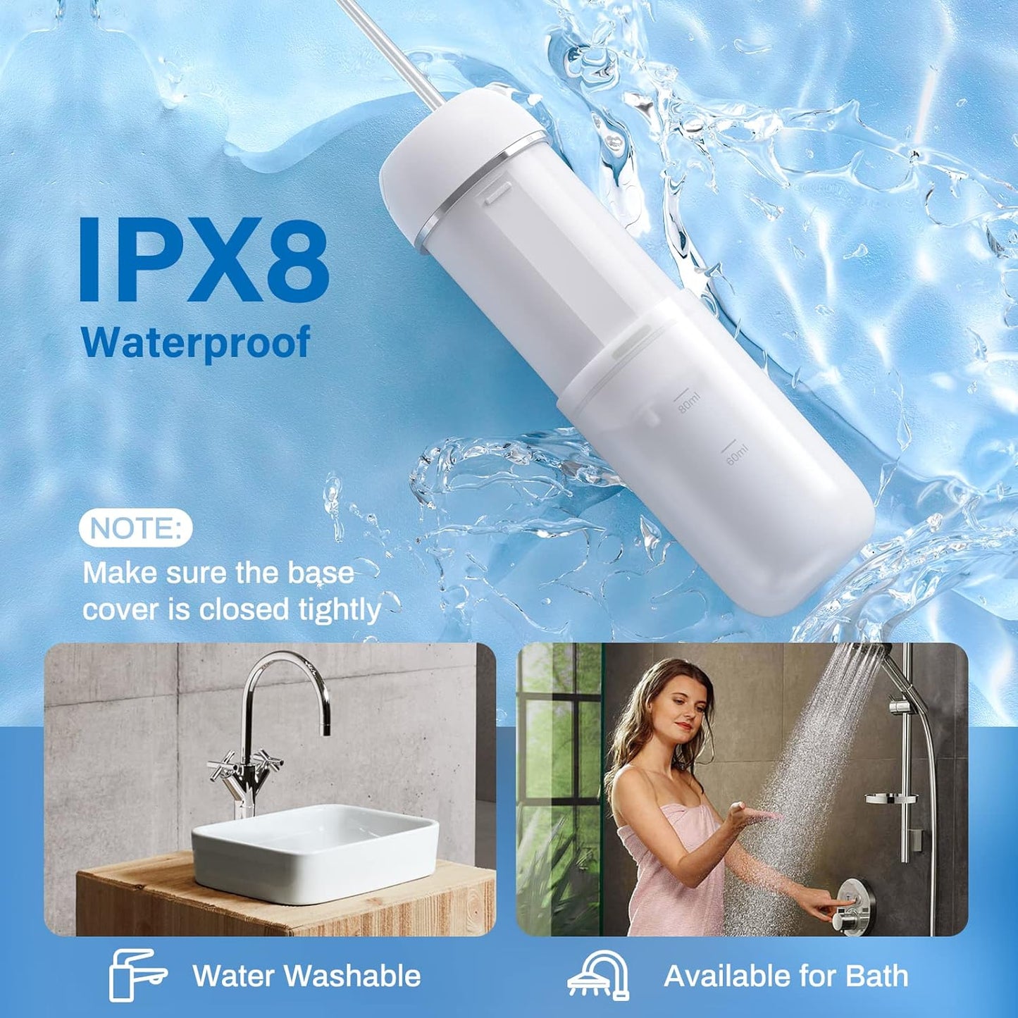 Water Flosser Cordless for Teeth, Mini Portable Oral Irrigator with 9 Pressure Modes, Teeth Cleaner Pick, Unique Pressure Stabilization Technology, IPX7 Waterproof for Home Travel