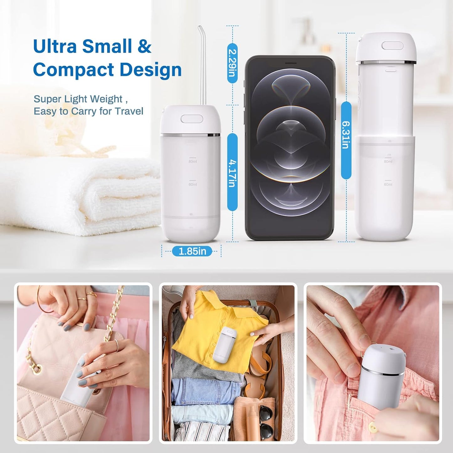 Water Flosser Cordless for Teeth, Mini Portable Oral Irrigator with 9 Pressure Modes, Teeth Cleaner Pick, Unique Pressure Stabilization Technology, IPX7 Waterproof for Home Travel